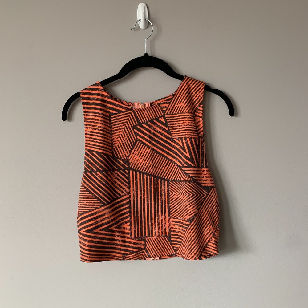 Urban Outfitters Crop Top - Orange & Black Geometric Lines w/ Cutouts